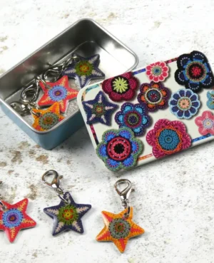 cajita pequeña estrella crochet con marcadores crochet